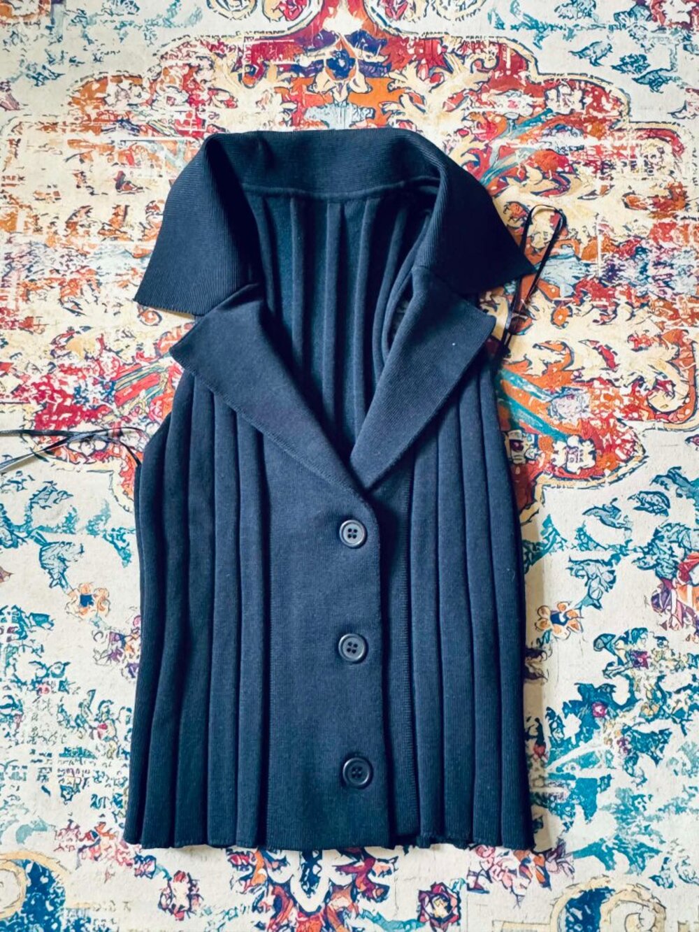 NEW XS Wide Rib KNIT Polo Collared Buttoned VEST Sleeveless Navy Blue Short Crop
